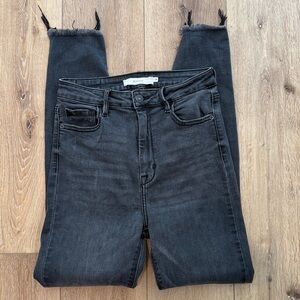 Black Denim Jeans with Frayed Hem